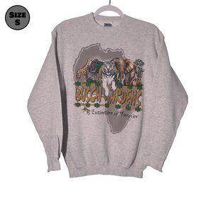 VINTAGE Busch Gardens: Extinction Is Forever USED Sweatshirt (STAINING, S, Gray)